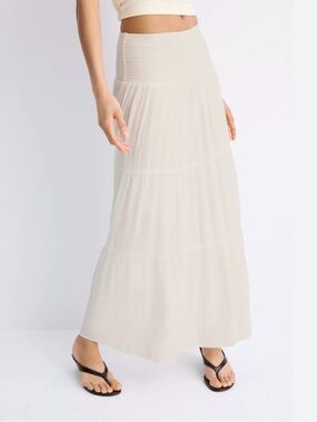 Berksha Women's Cream Sheer Maxi Skirt with Smocked Waist